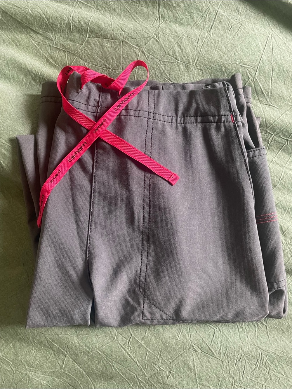 Carhartt Gray Scrub Pants with Hot Pink Drawstring
